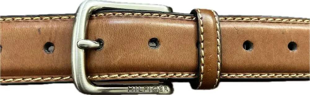 Tommy Hilfiger Men's Brown Leather Casual Belt Contrast Stitching Western Office
